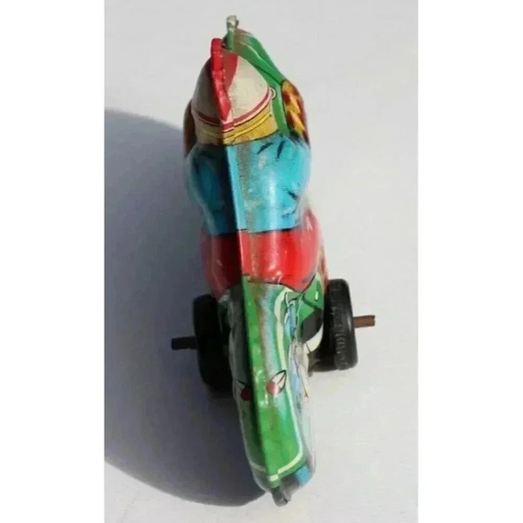 Vintage Green Motorcycle Friction Tin Toy - Made In Japan - Picture 4 of 5